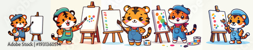 cute standing tiger vector while painting