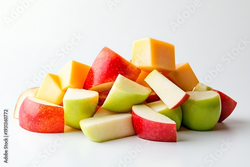 Colorful diced red and green apples with yellow cheese