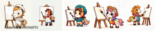 cute standing horse vector while painting