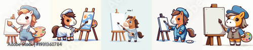 cute standing horse vector while painting