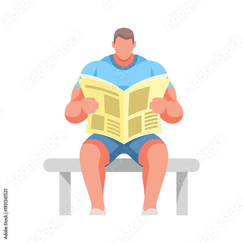Man Reading Newspaper Bench Commercial