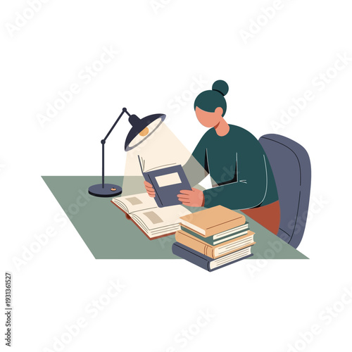 Person Reading Book Desk Lamp Education Commercial