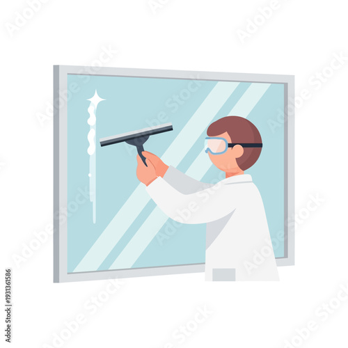 Scientist Cleaning Window Laboratory Care