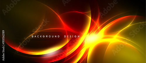 Abstract dynamic lines, vibrant colors, glowing effect. Red, orange, yellow hues create energetic visual impact. Modern design element.