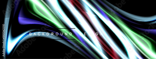 Abstract flowing lines, vibrant colors, dynamic composition. Black background emphasizes bright swirls, creating modern design element.