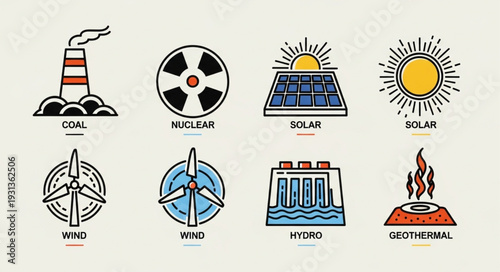 Set of icons representing different types of energy sources.