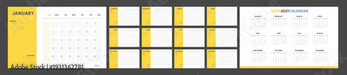 2027 Calendar Template Yellow Corporate Calendar, 2027 Calendar Desk Planner Clean Business Layout Vector
