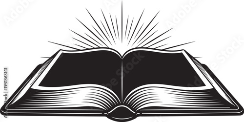 Open Book with Radiant Light Shining from Pages Illustration