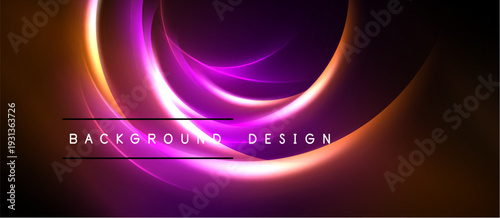 Abstract design features vibrant concentric circles. Orange, purple hues blend into dark background. Text reads background design.