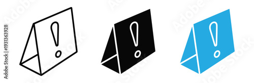 Warning Floor Sign Icon Vector with Exclamation Mark for Caution Alert, Wet Floor Safety, and Hazard Notification Symbol Set Isolated on White