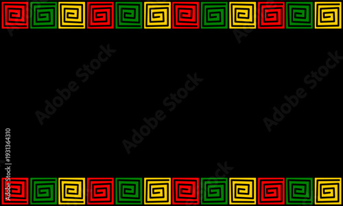 Black history month or juneteenth blank background printable and digital use template top bottom ornament. Copy space background with geometric shape red green yellow colour
