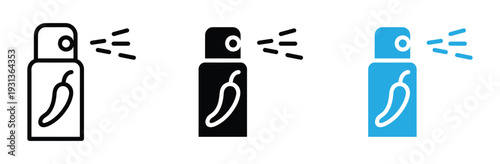Pepper Spray Icon Vector Set for Self Defense Security, Personal Protection Safety, and Chili Extract Aerosol Spray Symbol
