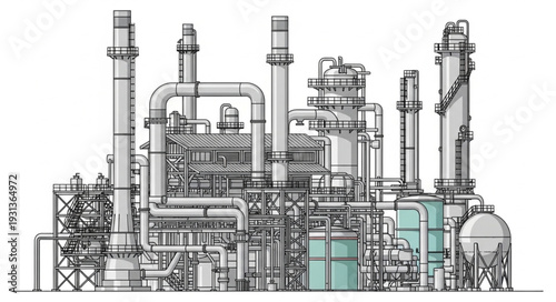 Industrial Factory Complex with Pipes.