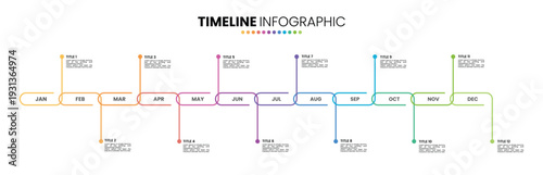Chain timeline infographic presentation template 12 options. 12 month or 1 year infographic template