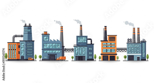 Industrial Factory Buildings with Smokestacks.