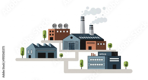 Industrial Factory Buildings with Smokestacks.