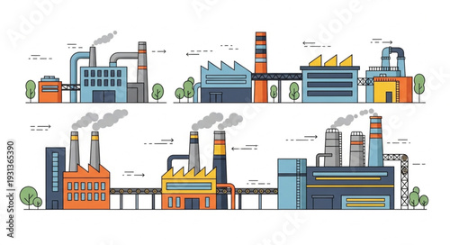 Industrial Factory Buildings with Smokestacks.
