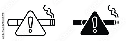 No Smoking Warning Sign Icon Vector with Cigarette and Exclamation Mark for Health Hazard, Tobacco Prohibition, and Smoke Free Zone Symbol