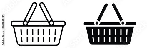 Shopping Basket Icon Vector for Retail Commerce, Grocery Supermarket Store, and E-commerce Customer Purchase Symbol Set