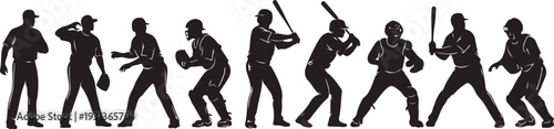 Baseball player in various poses and actions sequence