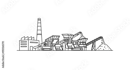 Industrial Factory Complex Line Drawing.