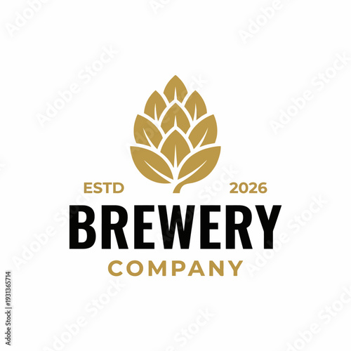 Modern Brewery Company Logo with Gold Hops Icon and Bold Typography Professional Craft Beer Branding and Microbrewery Emblem Vector