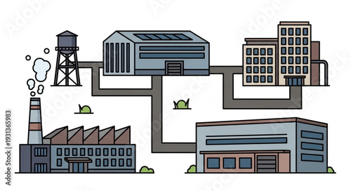 Industrial Factory Complex with Buildings.