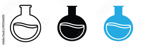 Chemistry Flask Icon Vector Set with Florence Flask and Liquid for Laboratory Science Research and Chemical Experiment Symbol