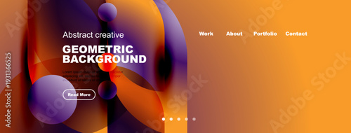 Abstract geometric background design. Vibrant orange, purple hues create modern visual experience. Text elements present information.