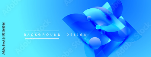 Abstract blue design. Gradient background features layered shapes, circles, dynamic composition. Modern aesthetic, clean lines, visual appeal.