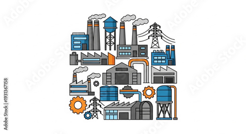 Industrial Factory Illustration with Machinery.