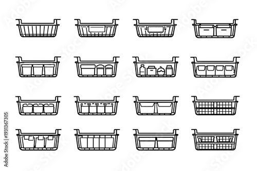 Proportions outline vector shelf holder basket pantry precise tag icon modern functional