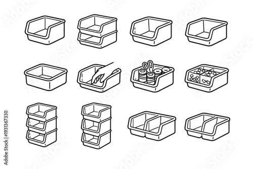 Rounded icon corner outline stackable smooth design clean craft access bin safe