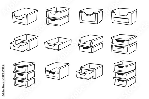 Design stackable bin practical handle slot pull retrieval icon modern vector front