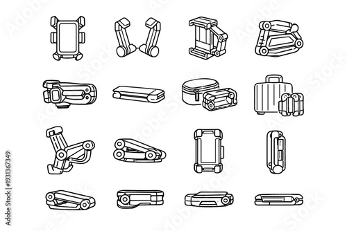Mount foldable outline holder mode icons icon bike clamp arm hinged vector