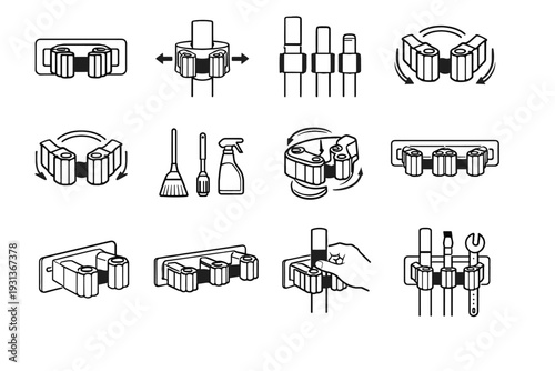 Compatibility solution tool handle modern flexible variable broom wall icon vector mounted