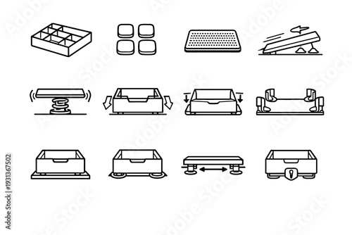 Positioning proportions organizer thoughtful icon placement surface drawer geometry vector icons