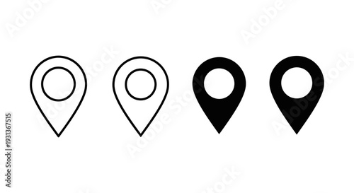 minimal location pin and map marker icons representing digital navigation and ui ux elements for web design on a white background