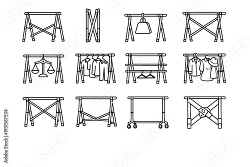 Support icon foldable stable outline rack strong load vector crossbars clothes structural