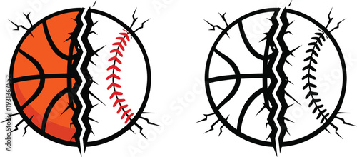 Split Basketball and Baseball with Crack Effect Sports