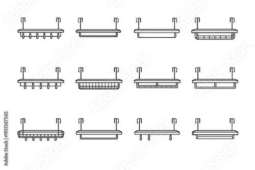 Over fit frame aesthetic vector icon discreet minimalist storage door shelf hanger