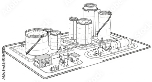 Industrial Factory Model with Silos and Buildings.