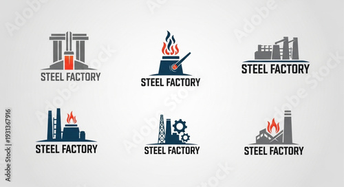 Collection of Industrial Steel Factory Logos and Icons.
