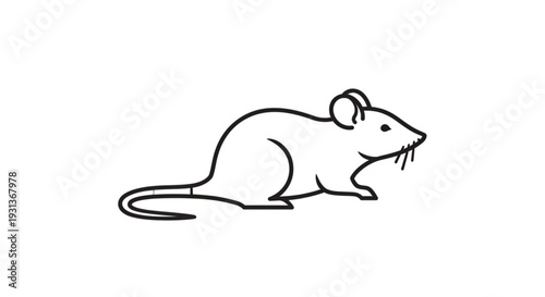 A simple line drawing of a mouse standing on its hind legs looking to the right on a white background