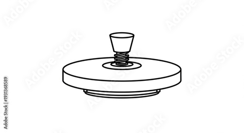 Detailed illustration of a round base with a central screw and knob industrial design element