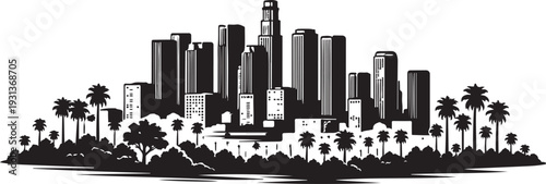 Cuadro en lienzo Los Angeles Skyline Silhouette, Vector Illustration, Isolated on White Backgroun