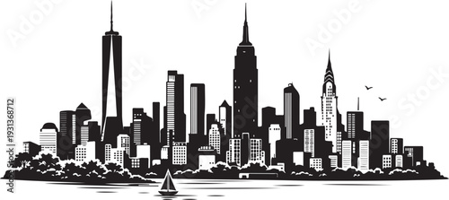 New York City Skyline Silhouette, Vector Illustration, Isolated on White Background