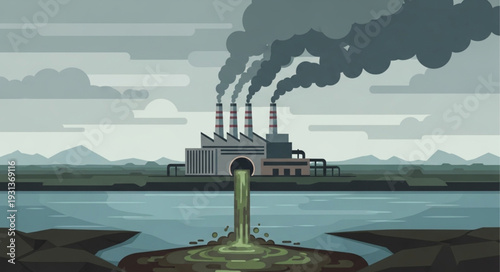 Industrial Factory Emitting Pollution Smoke.