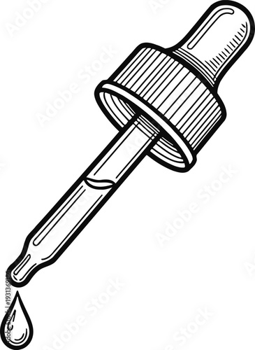 Medical Glass Dropper Pipette Line Art – Laboratory Science Equipment for Pharmacy and Research Study Illustration.