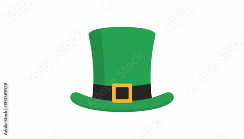 Green Leprechaun Top Hat with Black Band and Gold Buckle Flat Vector Illustration Isolated on White for St Patricks Day Design